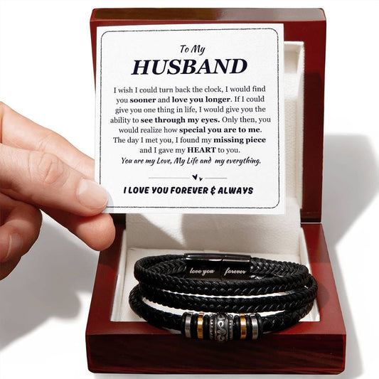 To My Husband Black Leather Bracelet