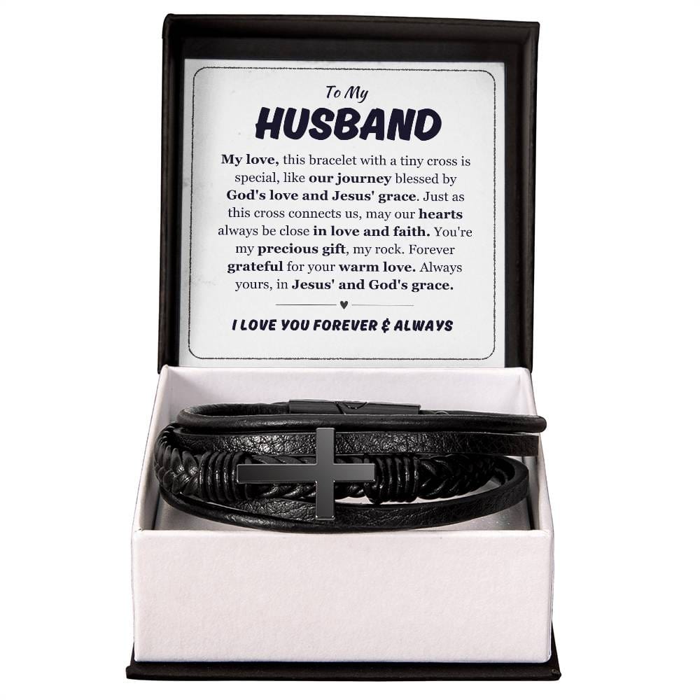 Christian To My Husband Black Leather Bracelet