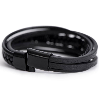 Christian To My Husband Black Leather Bracelet