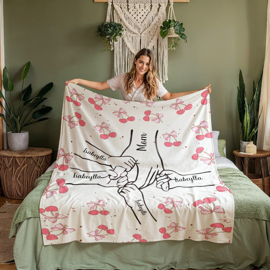 Personalized Cherry Fleece Blanket For Mom