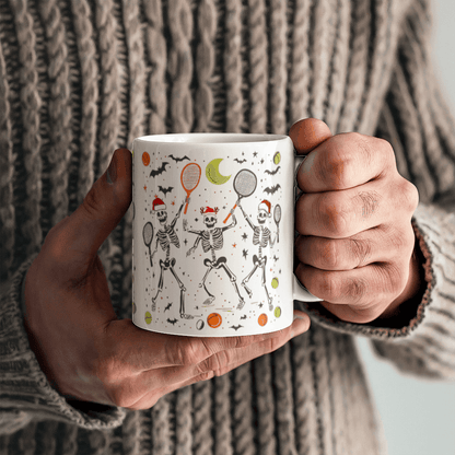 Funny Christmas Halloween Skeleton Tennis 11oz Mug