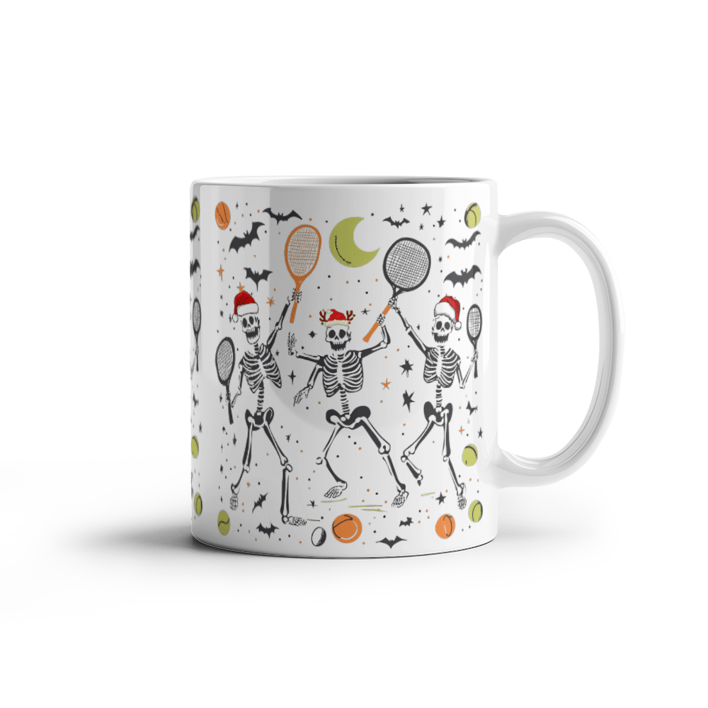 Funny Christmas Halloween Skeleton Tennis 11oz Mug