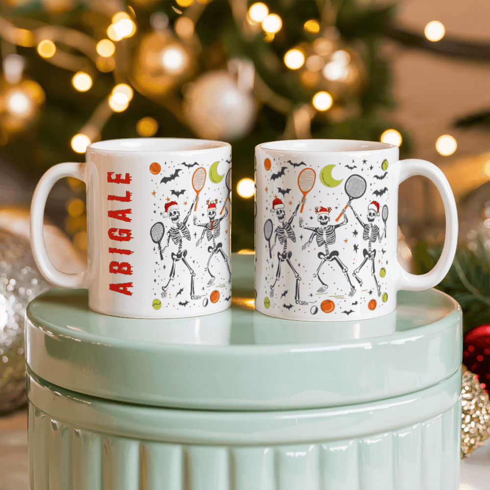 Funny Christmas Halloween Skeleton Tennis 11oz Mug