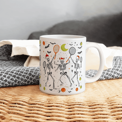 Funny Christmas Halloween Skeleton Tennis 11oz Mug