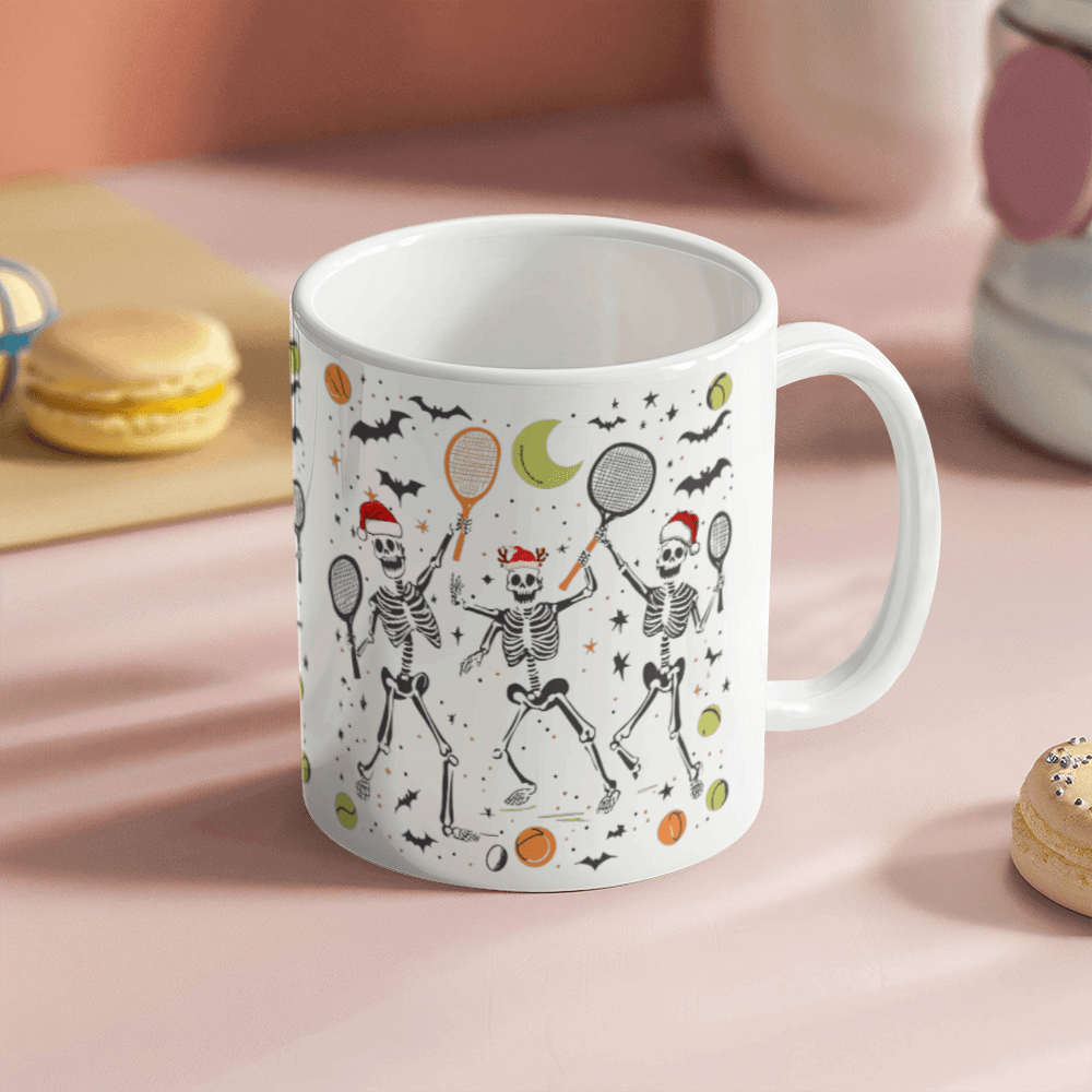 Funny Christmas Halloween Skeleton Tennis 11oz Mug