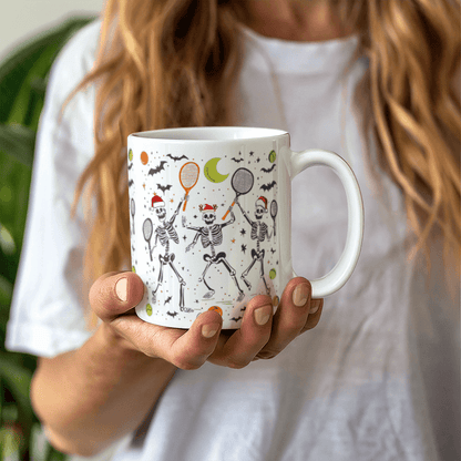 Funny Christmas Halloween Skeleton Tennis 11oz Mug