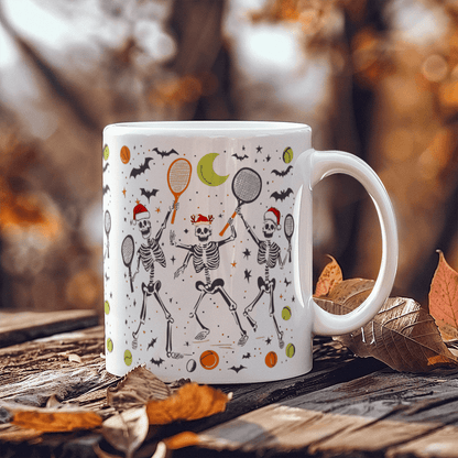 Funny Christmas Halloween Skeleton Tennis 11oz Mug