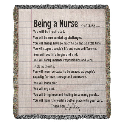 Personalized Nurse Woven Blanket Gift