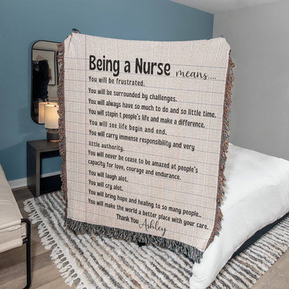 Personalized Nurse Woven Blanket Gift