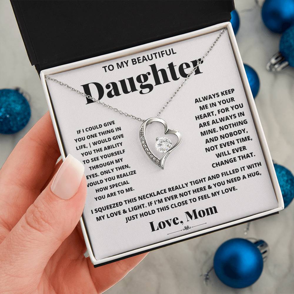 To My Beautiful Daughter Heart Necklace Gift