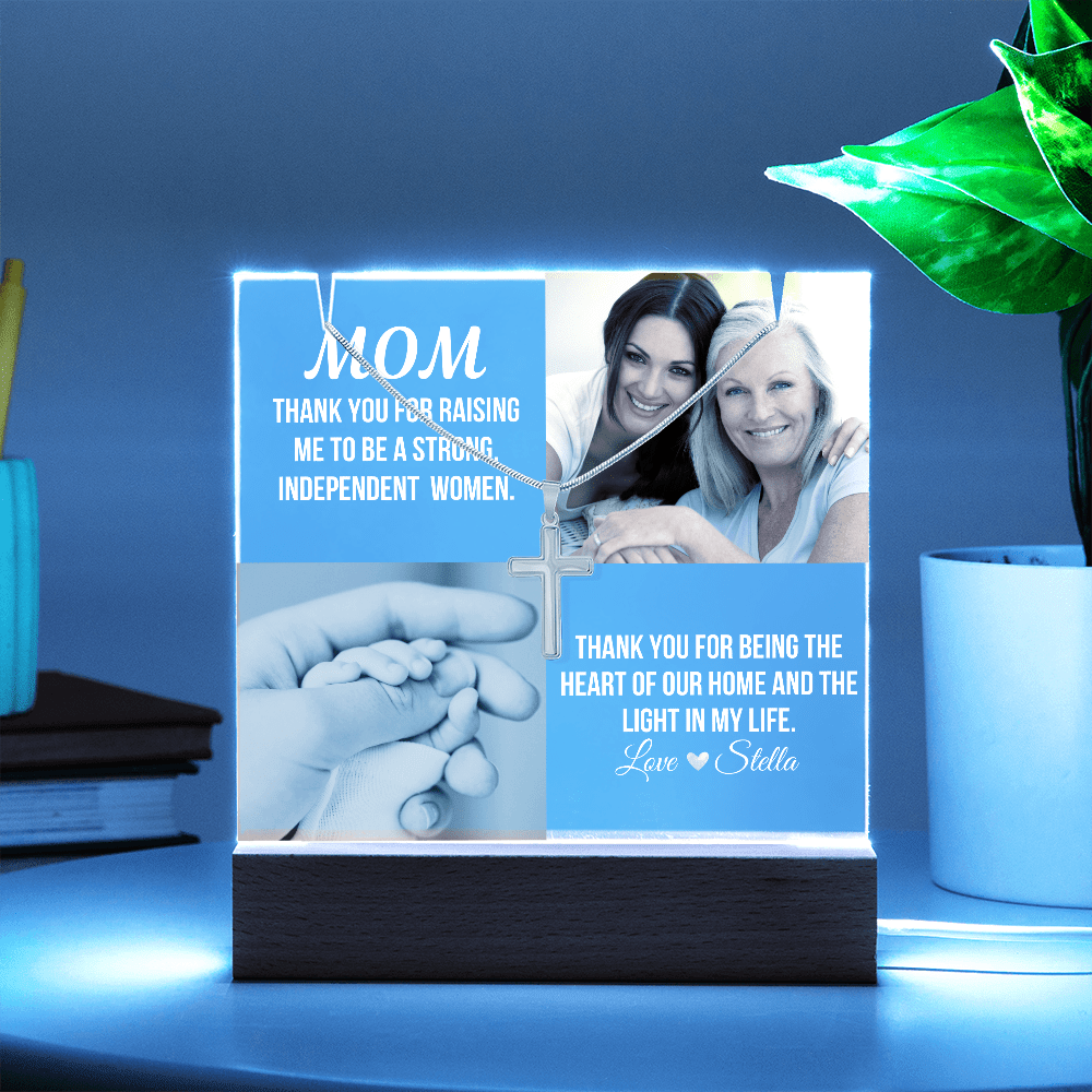 Personalized Acrylic Plaque and Cross Necklace For Mom Gift