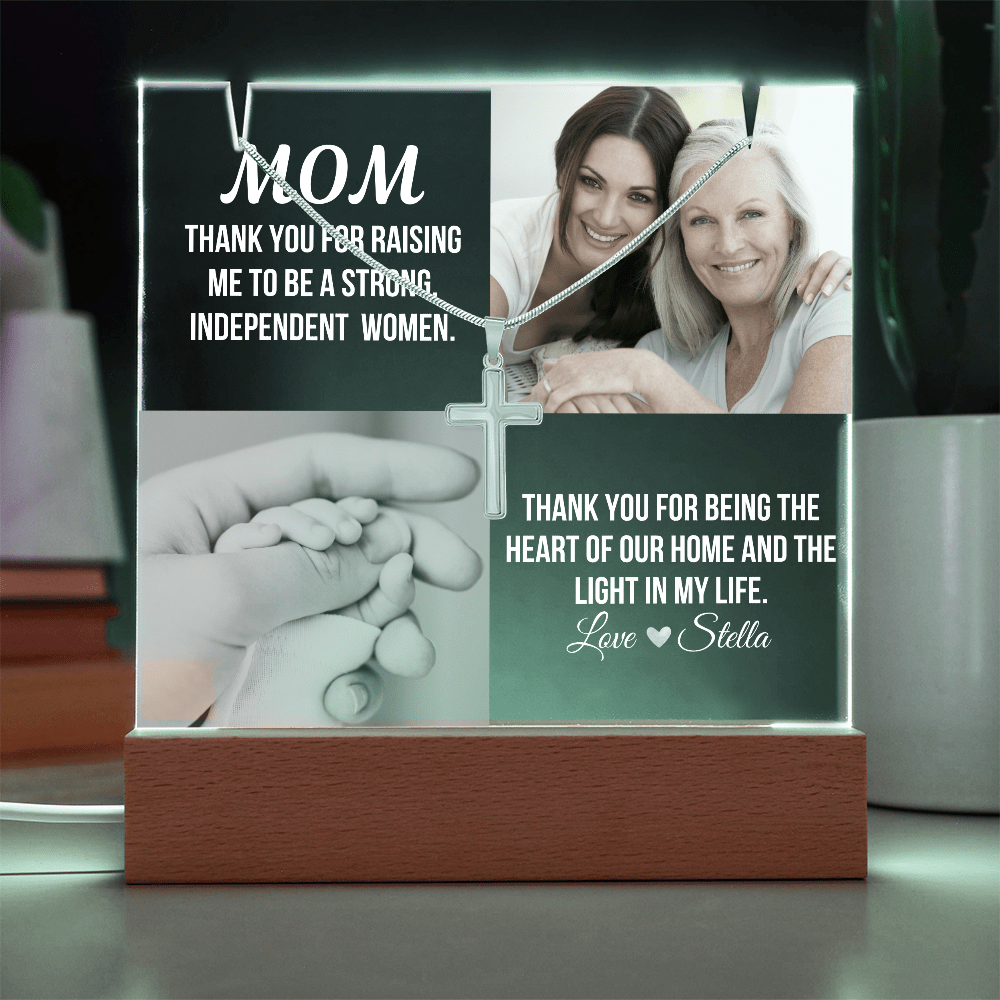 Personalized Acrylic Plaque and Cross Necklace For Mom Gift