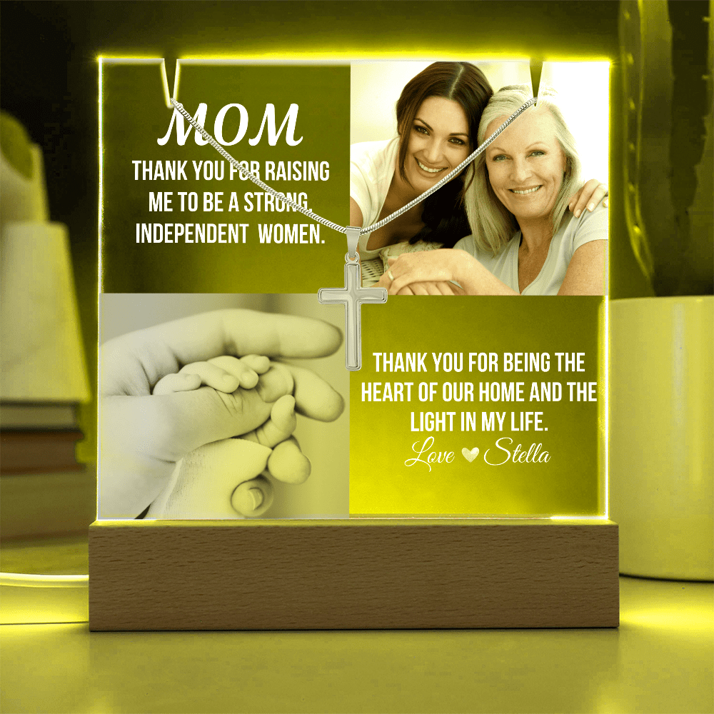 Personalized Acrylic Plaque and Cross Necklace For Mom Gift