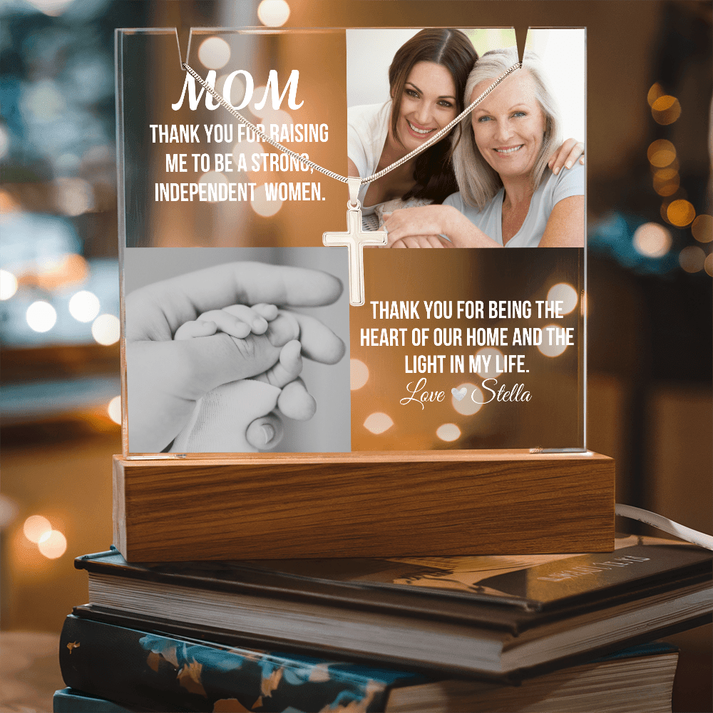 Personalized Acrylic Plaque and Cross Necklace For Mom Gift
