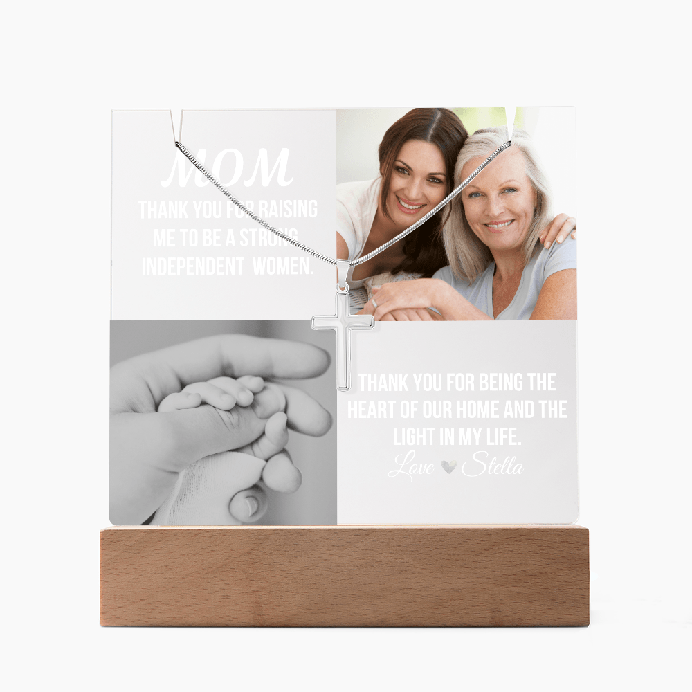 Personalized Acrylic Plaque and Cross Necklace For Mom Gift