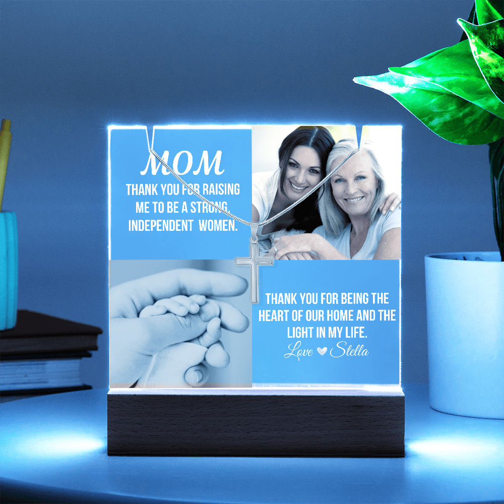 Personalized Acrylic Plaque and Cross Necklace For Mom Gift