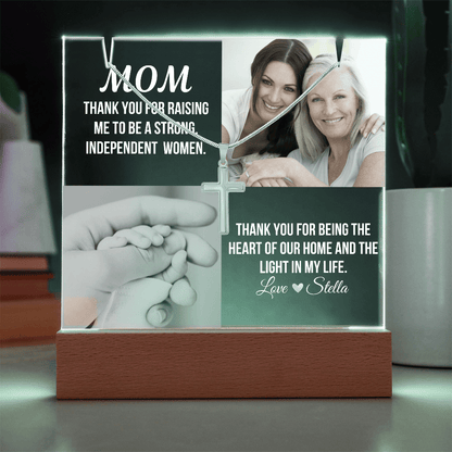 Personalized Acrylic Plaque and Cross Necklace For Mom Gift