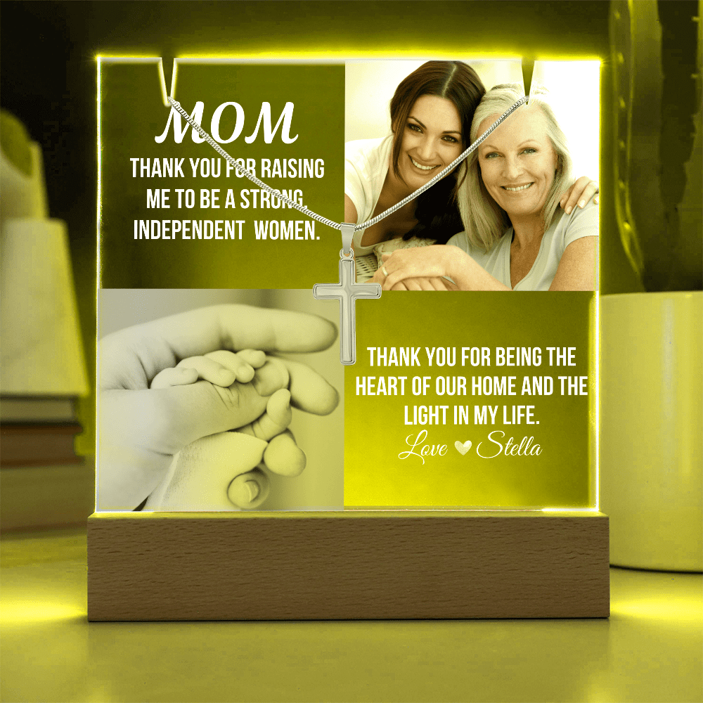 Personalized Acrylic Plaque and Cross Necklace For Mom Gift