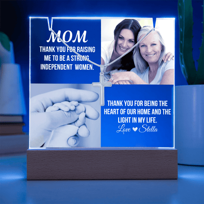 Personalized Acrylic Plaque and Cross Necklace For Mom Gift