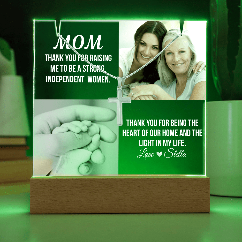 Personalized Acrylic Plaque and Cross Necklace For Mom Gift