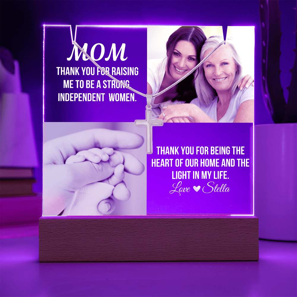 Personalized Acrylic Plaque and Cross Necklace For Mom Gift