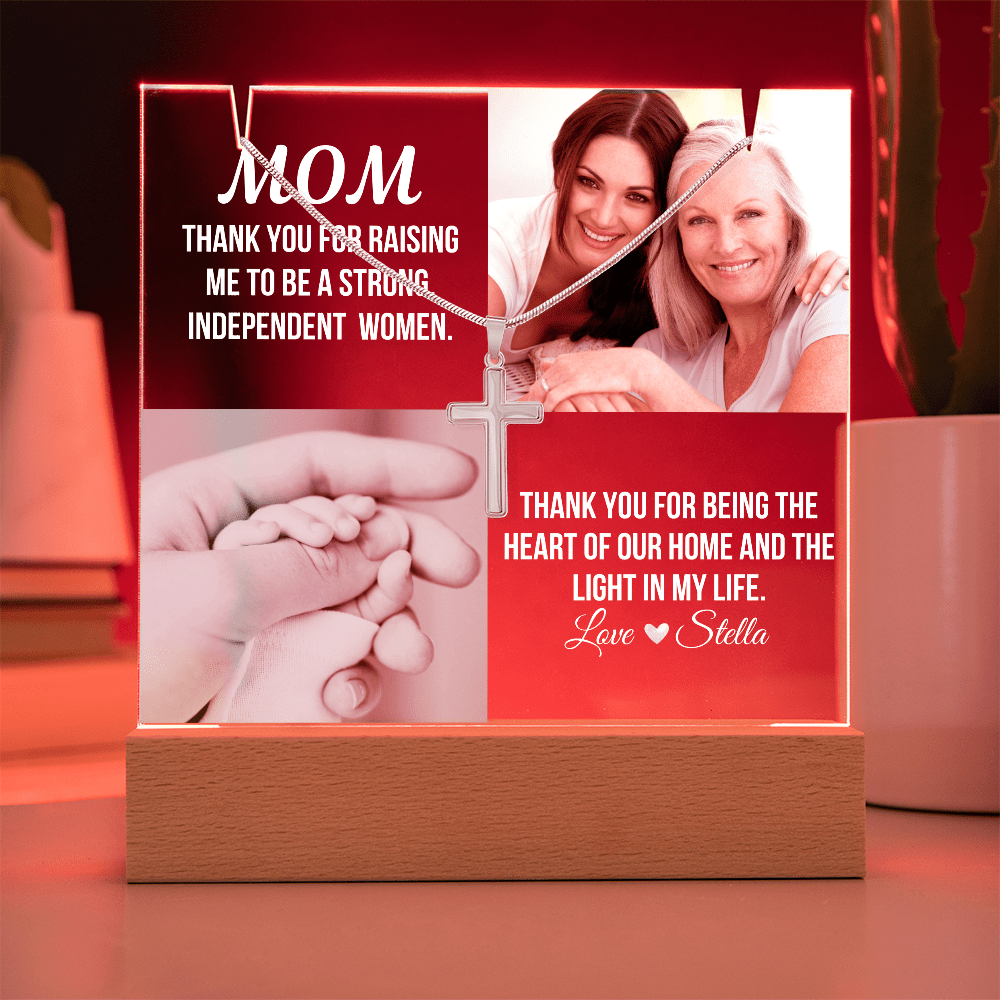 Personalized Acrylic Plaque and Cross Necklace For Mom Gift