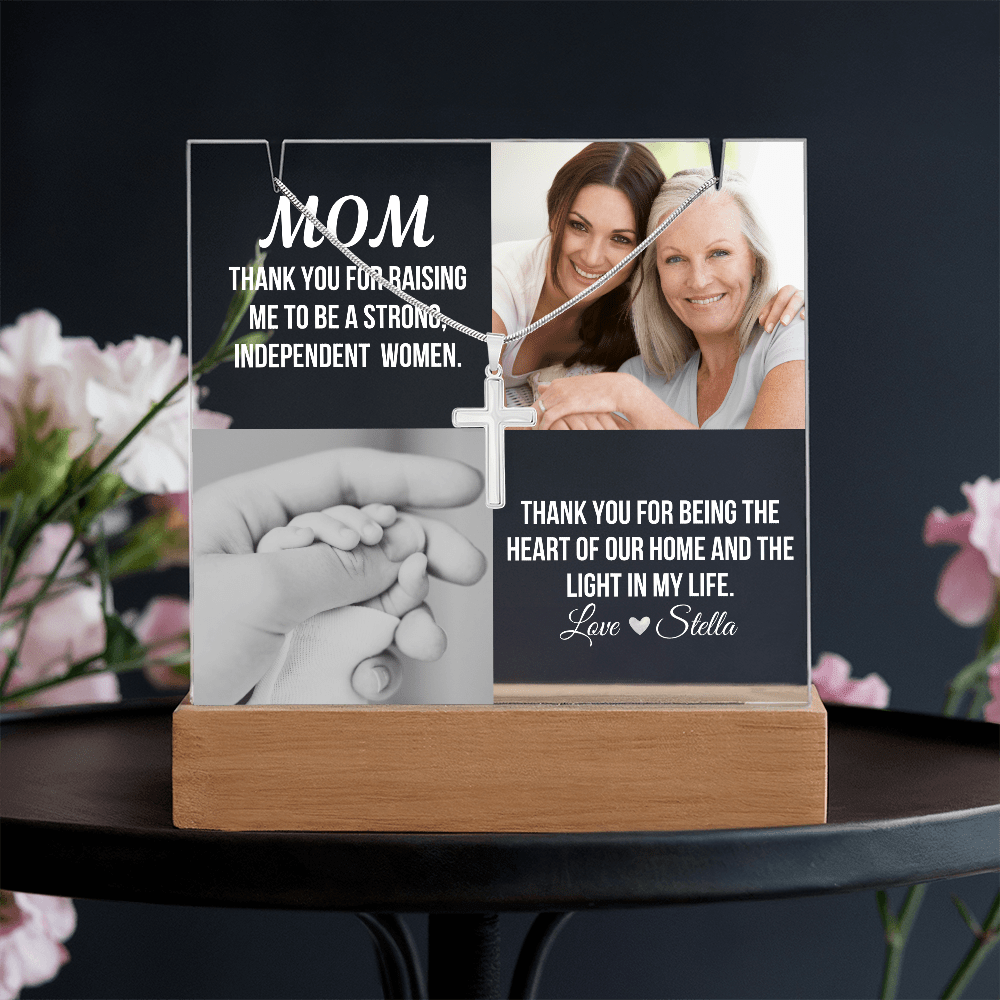 Personalized Acrylic Plaque and Cross Necklace For Mom Gift