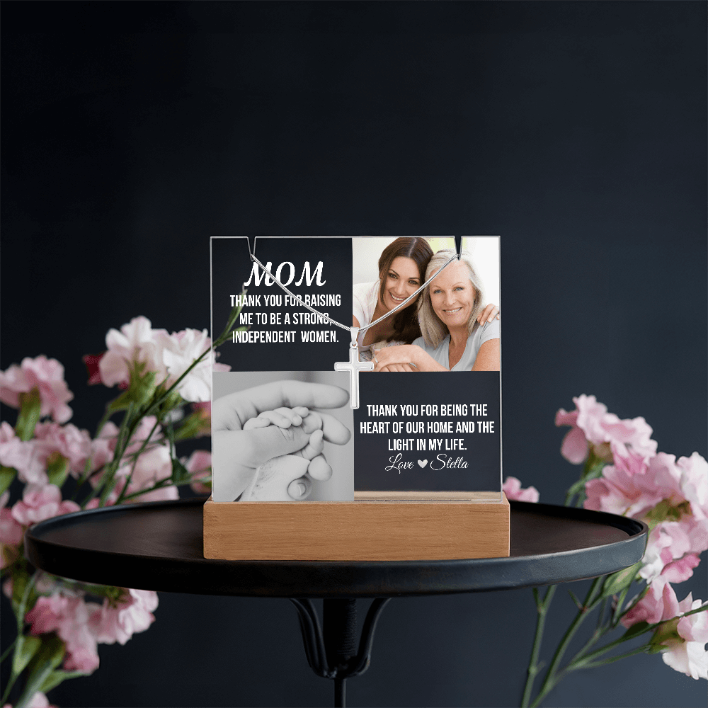 Personalized Acrylic Plaque and Cross Necklace For Mom Gift