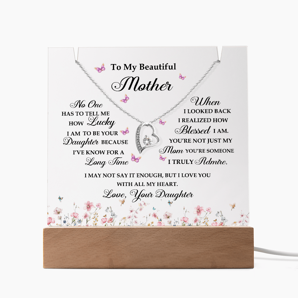 Acrylic Plaque and Heart Necklace for Mom