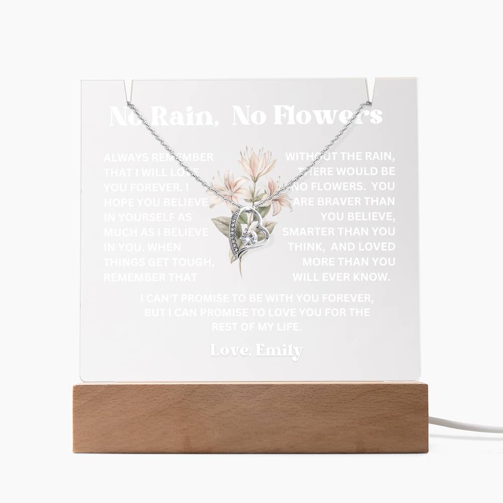 Personalized Birth Flower Night Light Acrylic Plaque Necklace Gift