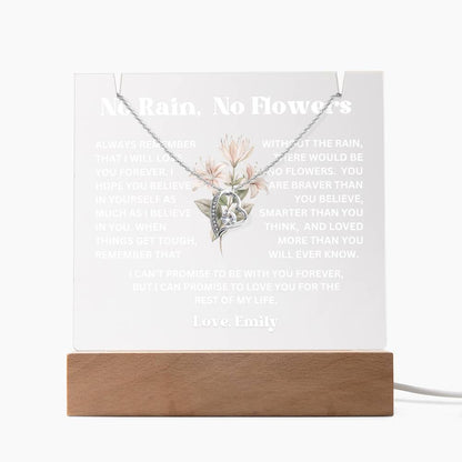 Personalized Birth Flower Night Light Acrylic Plaque Necklace Gift