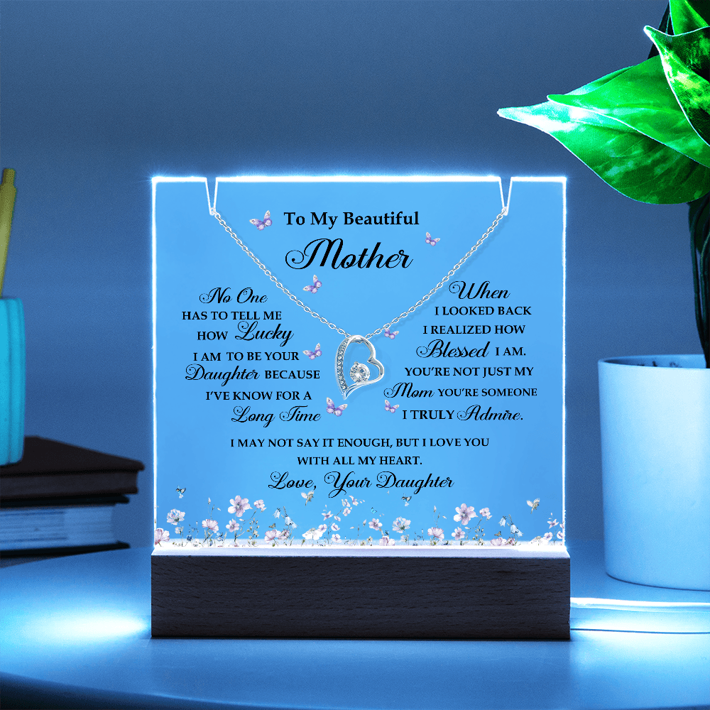 Acrylic Plaque and Heart Necklace for Mom