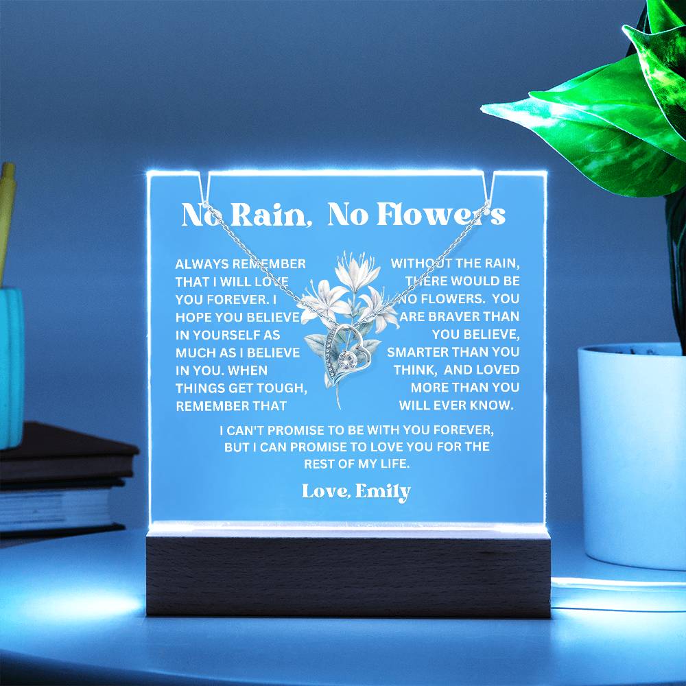 Personalized Birth Flower Night Light Acrylic Plaque Necklace Gift