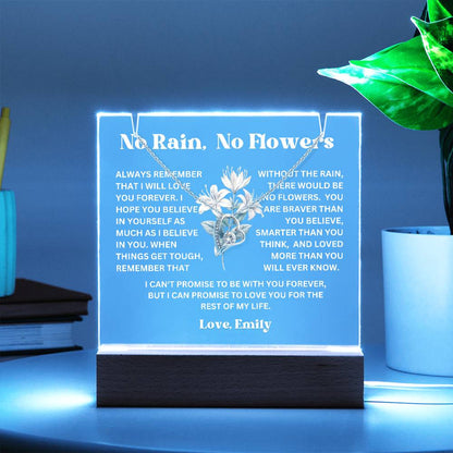 Personalized Birth Flower Night Light Acrylic Plaque Necklace Gift