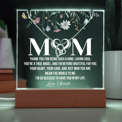 Personalized Acrylic Plaque and Heart Necklace for Mom Gift