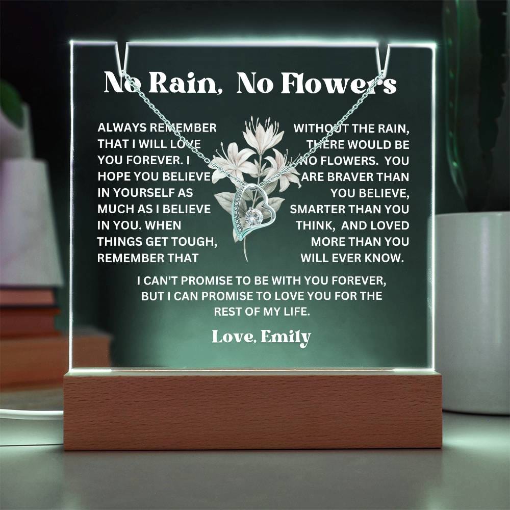 Personalized Birth Flower Night Light Acrylic Plaque Necklace Gift