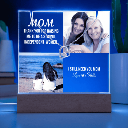 Personalized Acrylic Plaque and Heart Necklace Gift for Mom