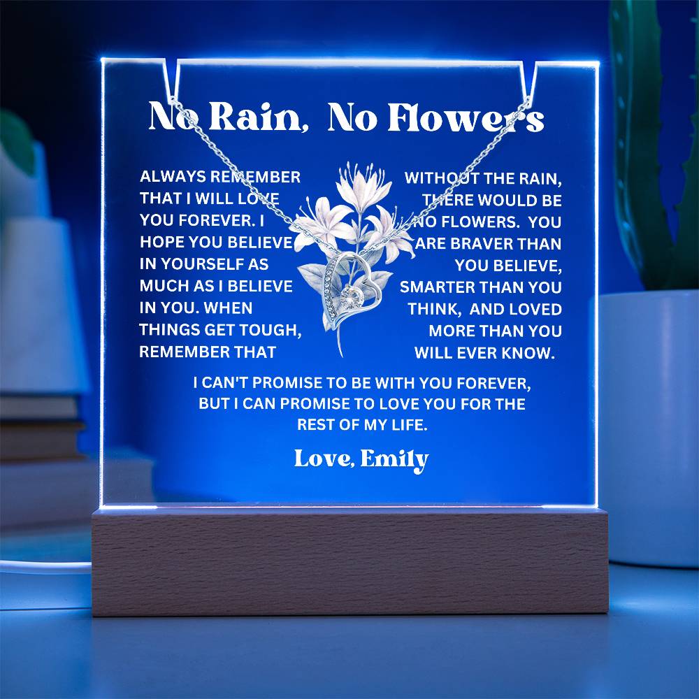 Personalized Birth Flower Night Light Acrylic Plaque Necklace Gift