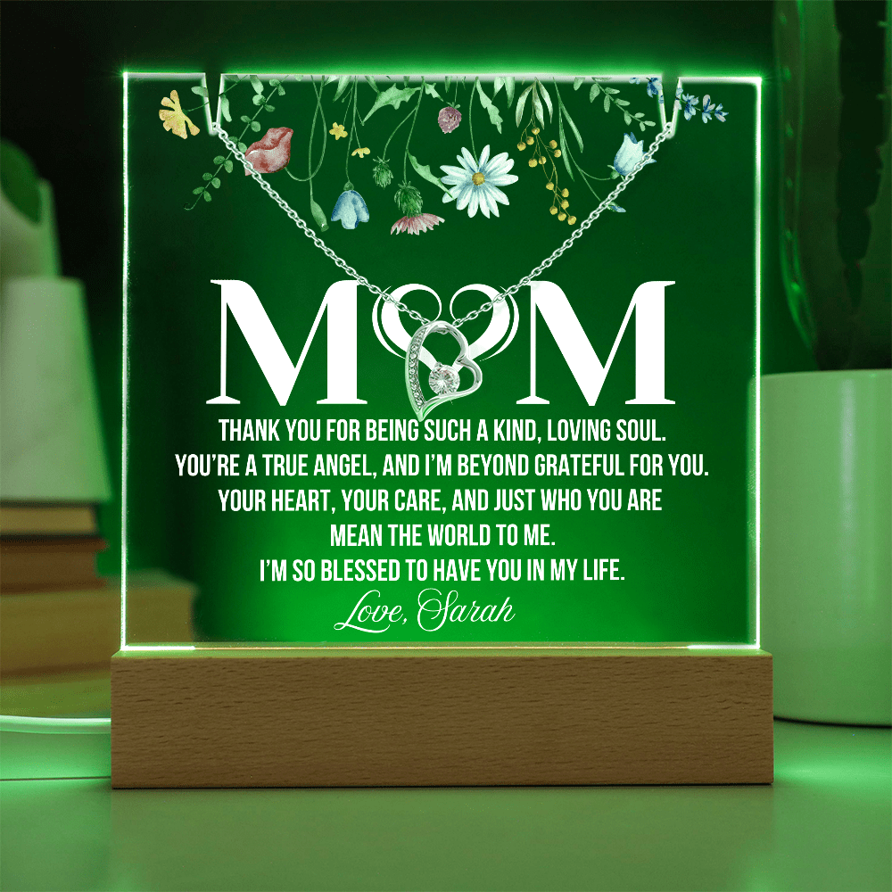 Personalized Acrylic Plaque and Heart Necklace for Mom Gift