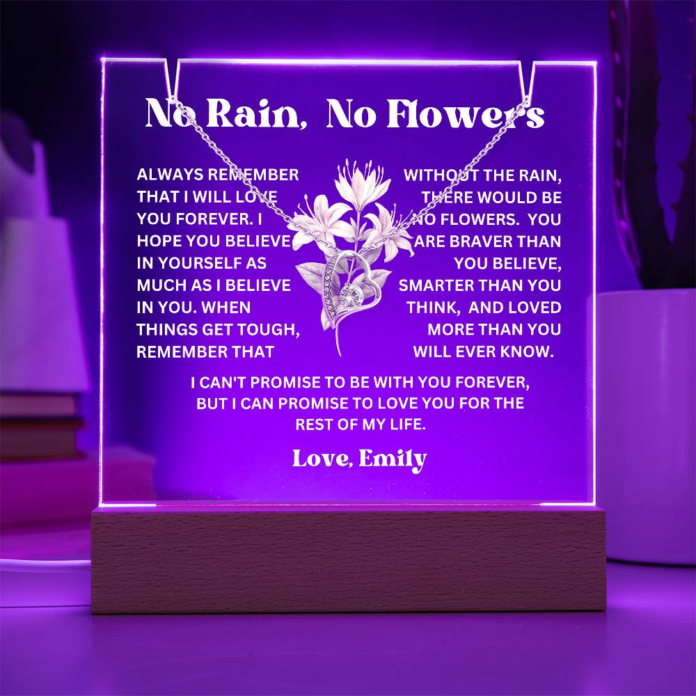 Personalized Birth Flower Night Light Acrylic Plaque Necklace Gift