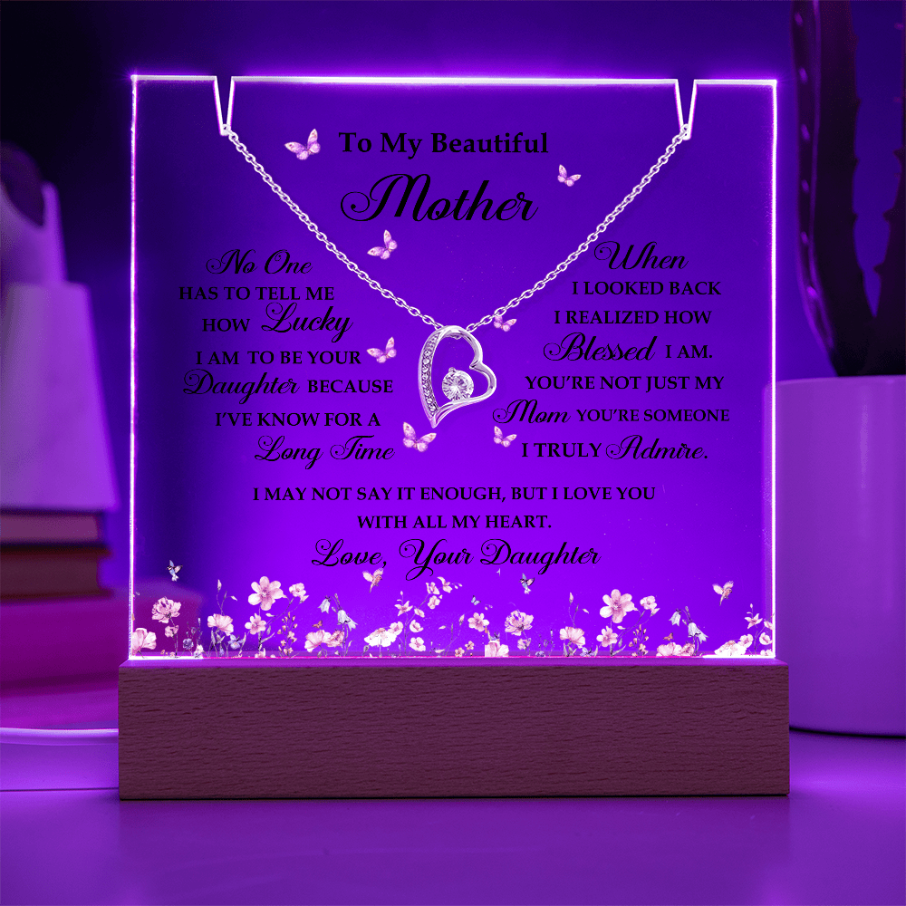 Acrylic Plaque and Heart Necklace for Mom