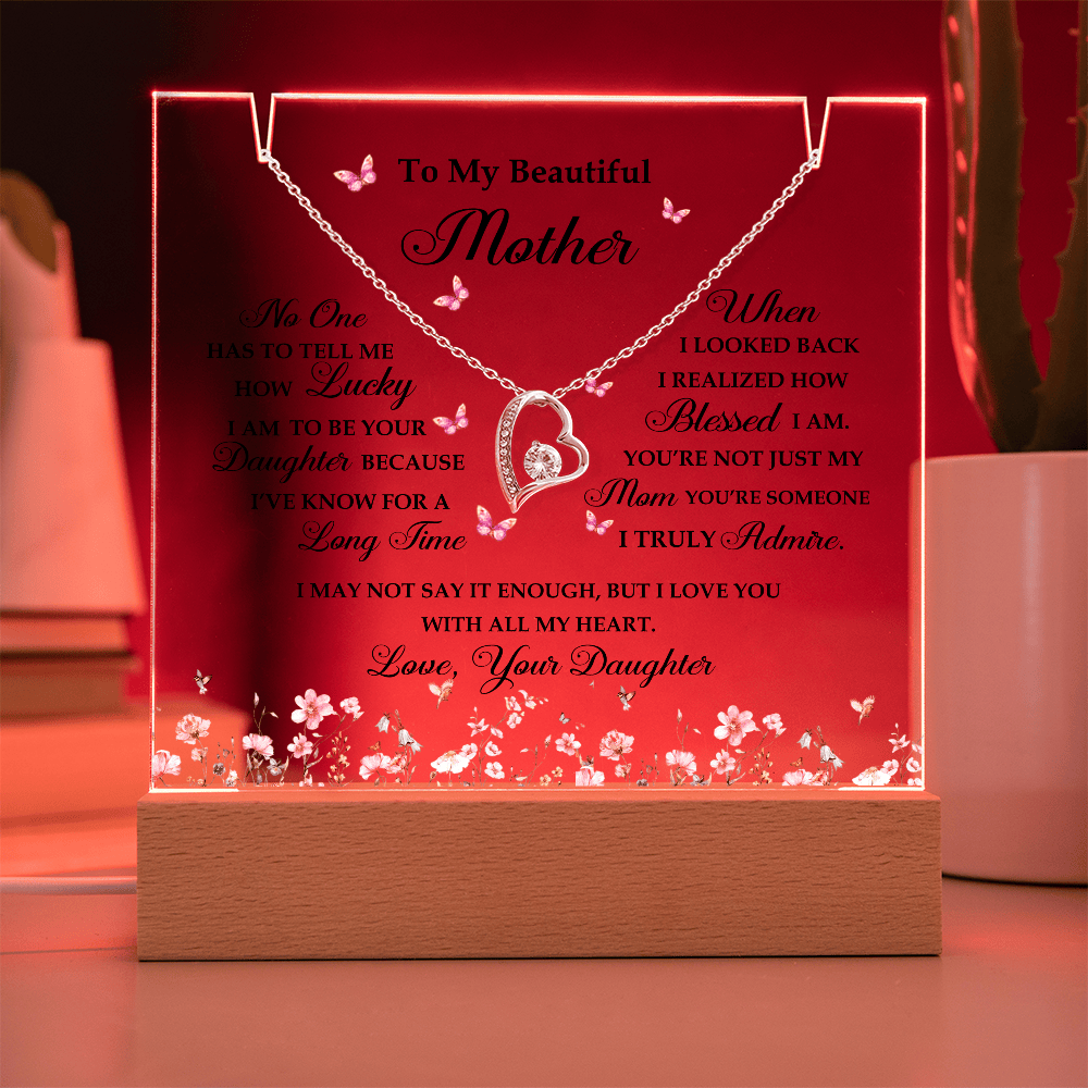Acrylic Plaque and Heart Necklace for Mom