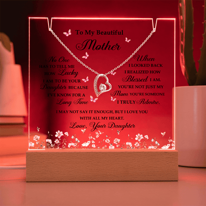 Acrylic Plaque and Heart Necklace for Mom