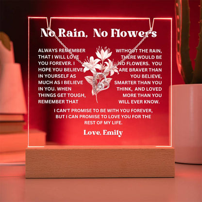 Personalized Birth Flower Night Light Acrylic Plaque Necklace Gift