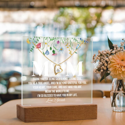 Personalized Acrylic Plaque and Heart Necklace for Mom Gift
