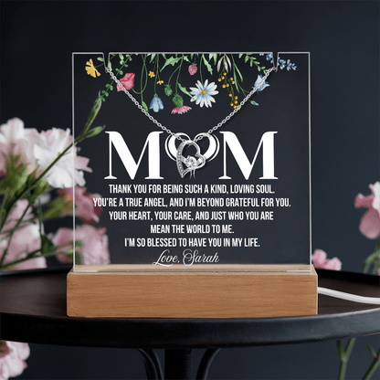 Personalized Acrylic Plaque and Heart Necklace for Mom Gift