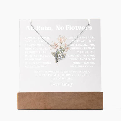 Personalized Birth Flower Night Light Acrylic Plaque Necklace Gift