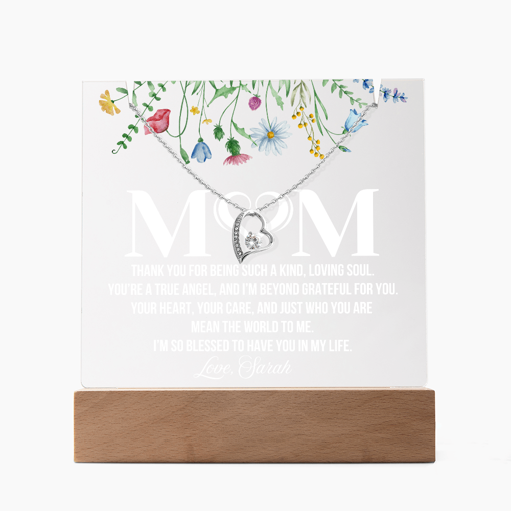 Personalized Acrylic Plaque and Heart Necklace for Mom Gift