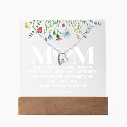 Personalized Acrylic Plaque and Heart Necklace for Mom Gift