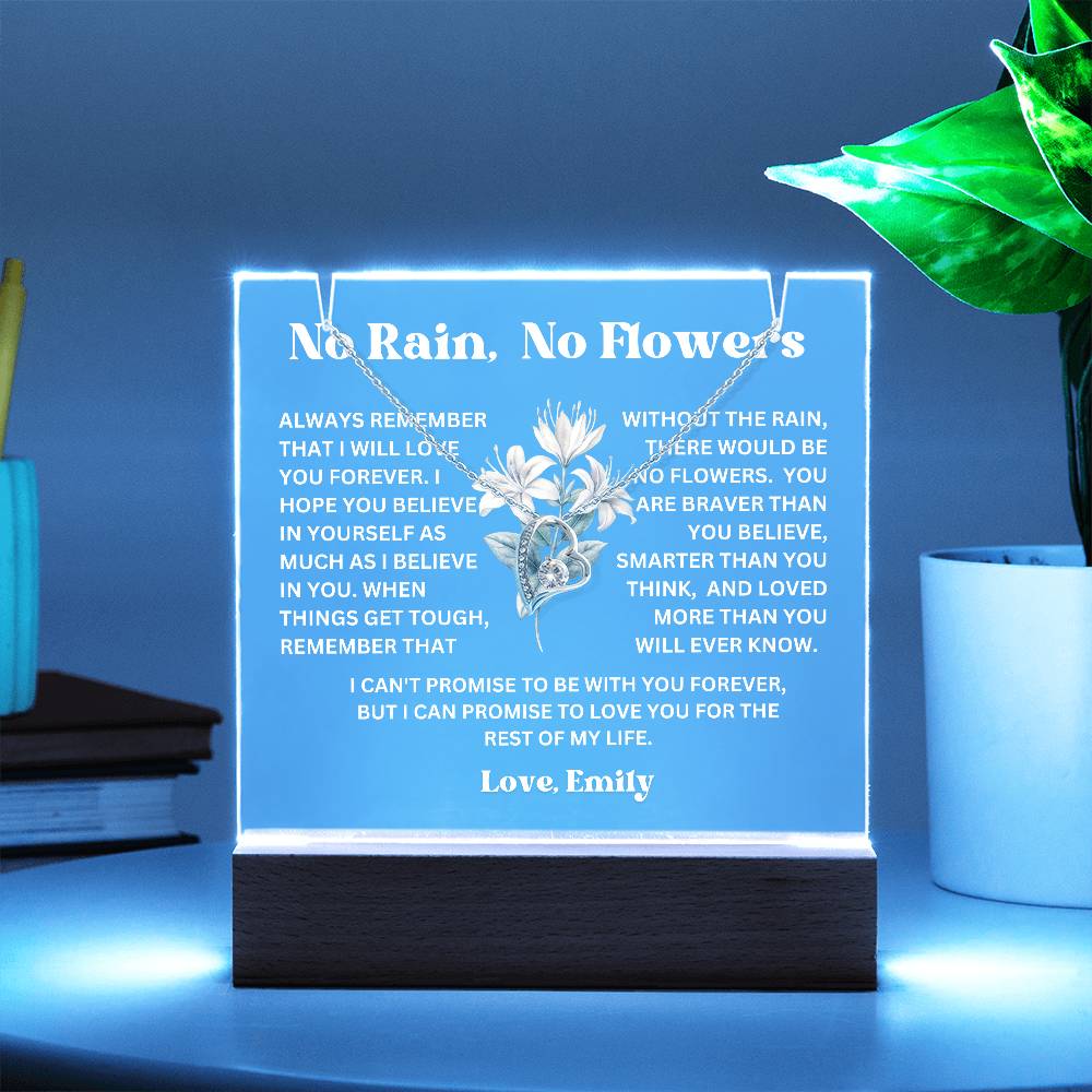Personalized Birth Flower Night Light Acrylic Plaque Necklace Gift